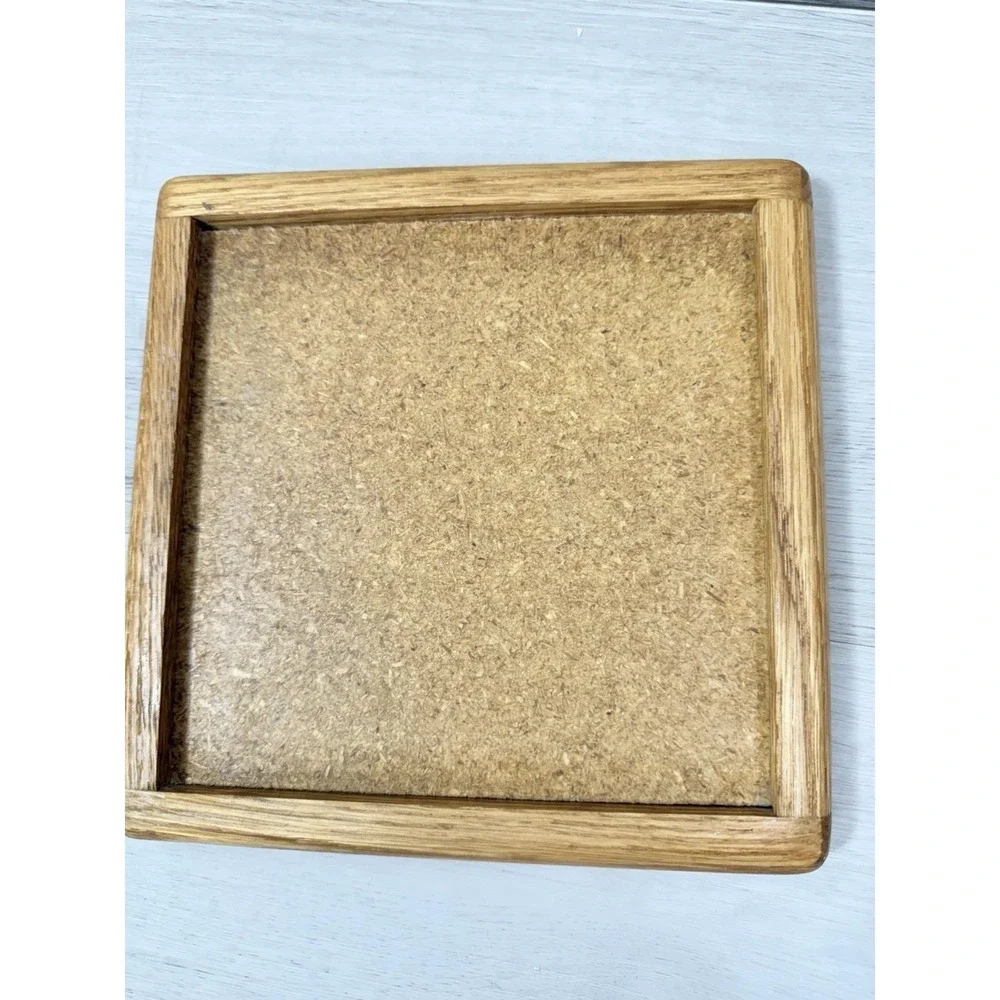 Ceramic Tile Trivet Oak Wood Frame Floral Daisy Wheat Boho Cottagecore‎